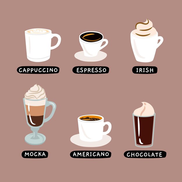 Concepto de ilustración de tipos de café