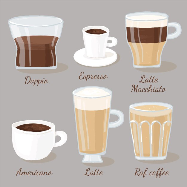 Concepto de ilustración de tipos de café