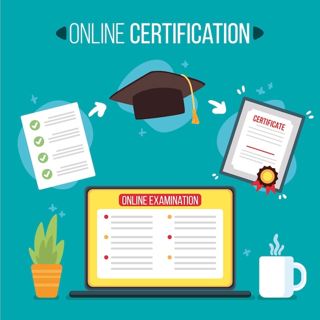 Concepto ilustrado de certificación en línea