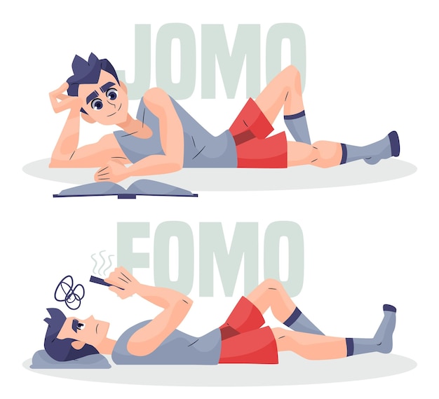 Concepto ilustrado de jomo vs fomo