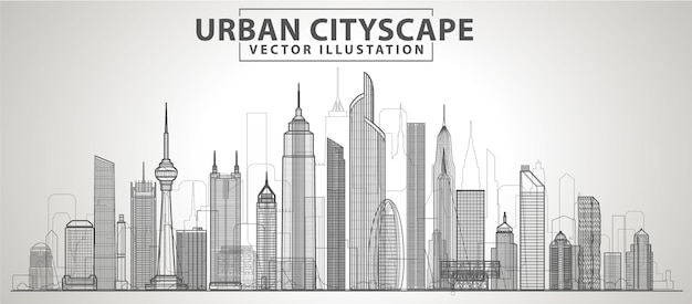 Vector gratuito concepto de imagen gráfica de diseño de línea plana, diseño de elementos del sitio web del paisaje urbano.