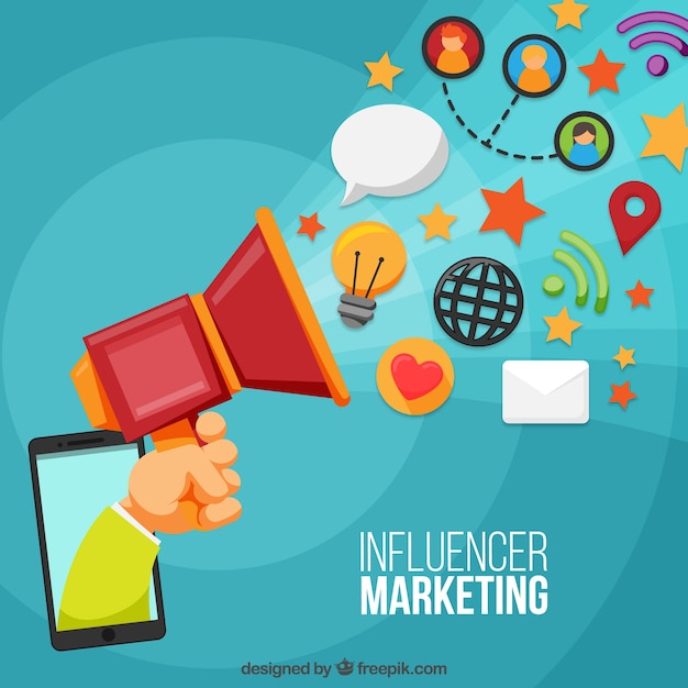 Vector gratuito concepto de influence marketing con mano sujetando altavoz