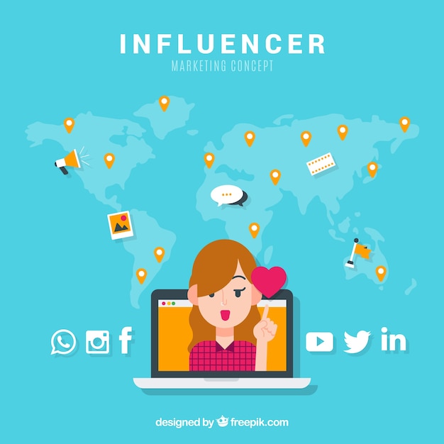 Concepto de influencer marketing con chica y corazón