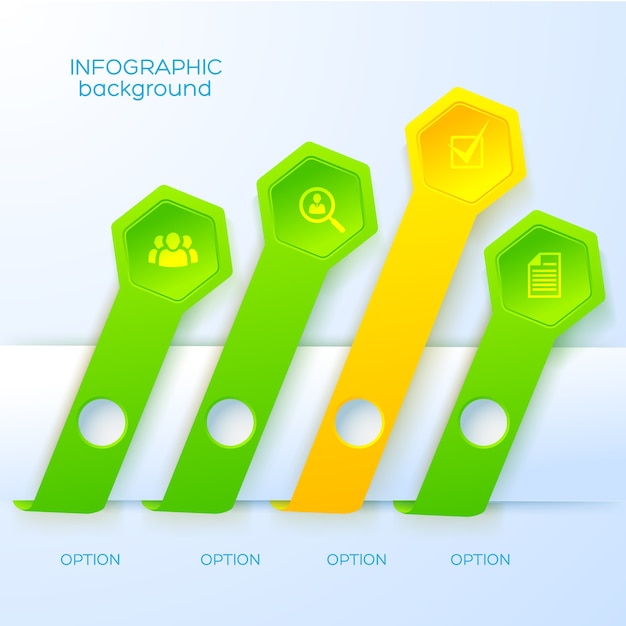 Vector gratuito concepto de infografía abstracta web con iconos de negocios cuatro cintas y hexágonos