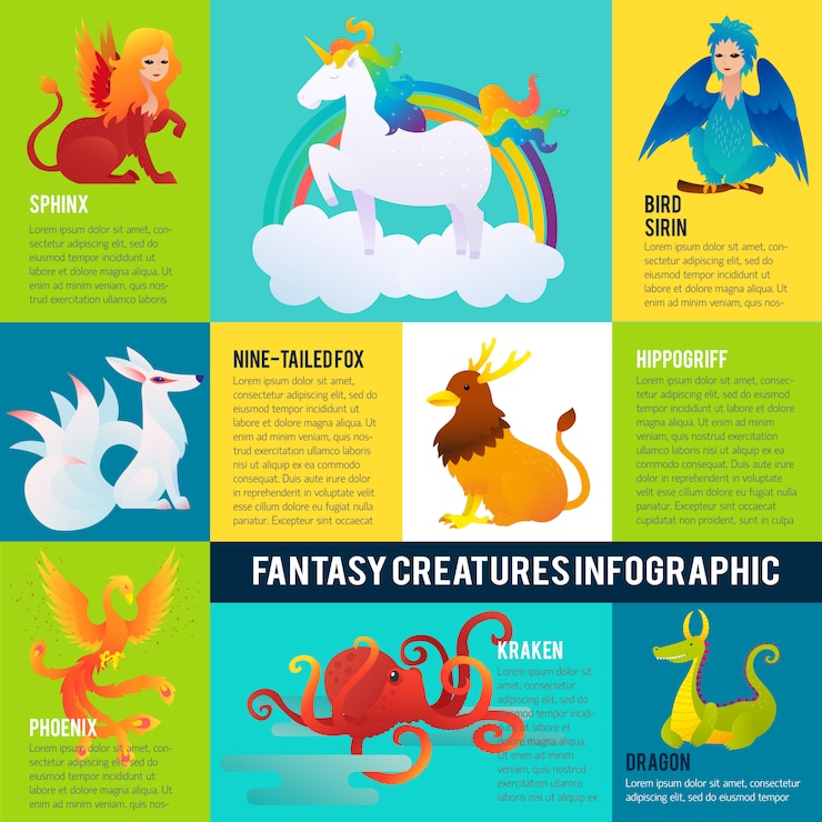 Vector gratuito concepto de infografía coloridos animales fantásticos