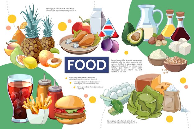Concepto de infografía de comida de dibujos animados