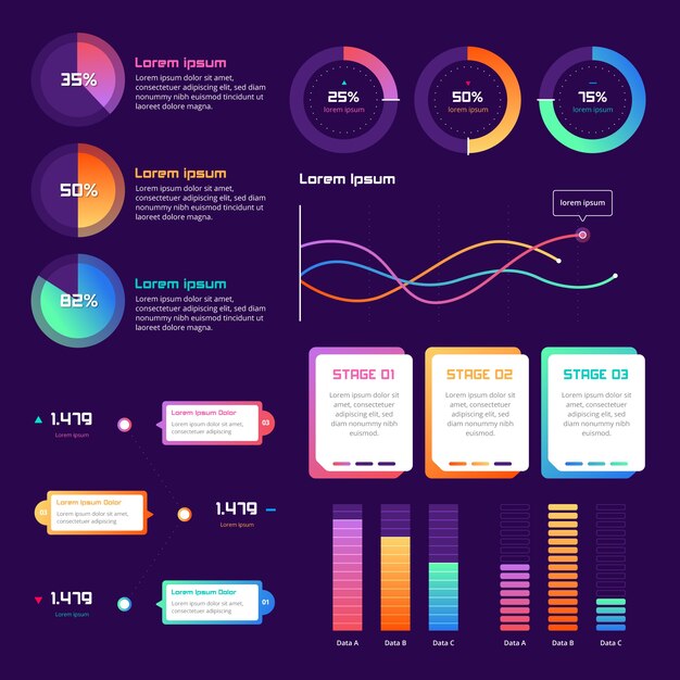 Concepto de infografía degradado colorido