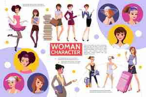 Vector gratuito concepto de infografía de personajes de mujer plana