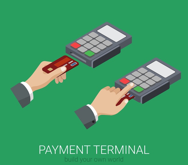 Vector gratuito concepto de infografía web de uso de código pin de terminal pos de pago con tarjeta de crédito isométrica plana d