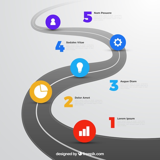 Concepto infográfico con carretera devanada