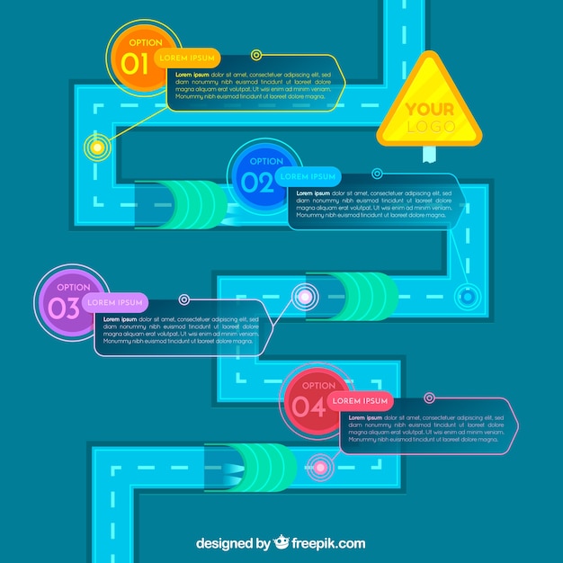 Vector gratuito concepto infográfico con carretera devanada