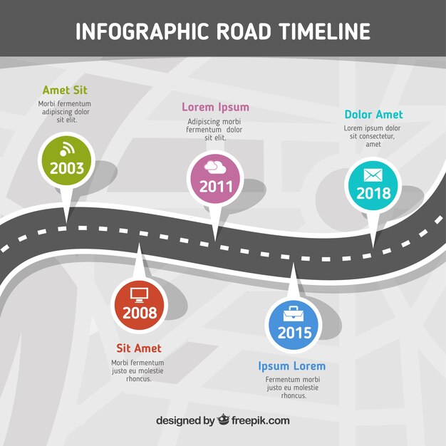 Concepto infográfico de línea de tiempo con carretera