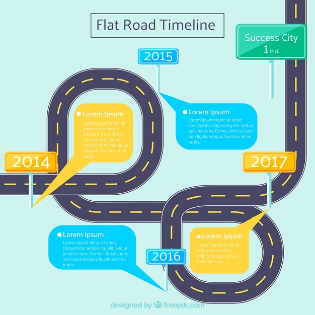 Concepto infográfico de línea de tiempo con carretera
