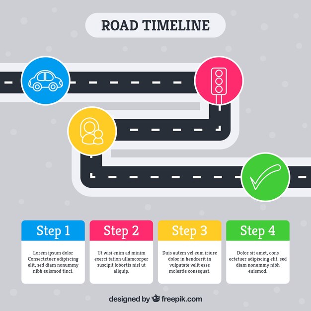 Concepto infográfico de línea de tiempo con carretera