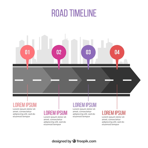 Concepto infográfico de línea de tiempo con carretera
