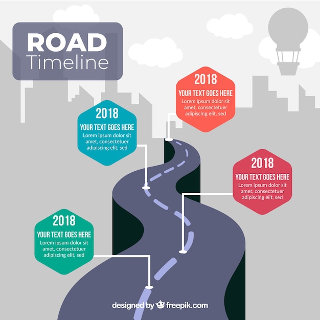 Concepto infográfico de línea de tiempo con carretera