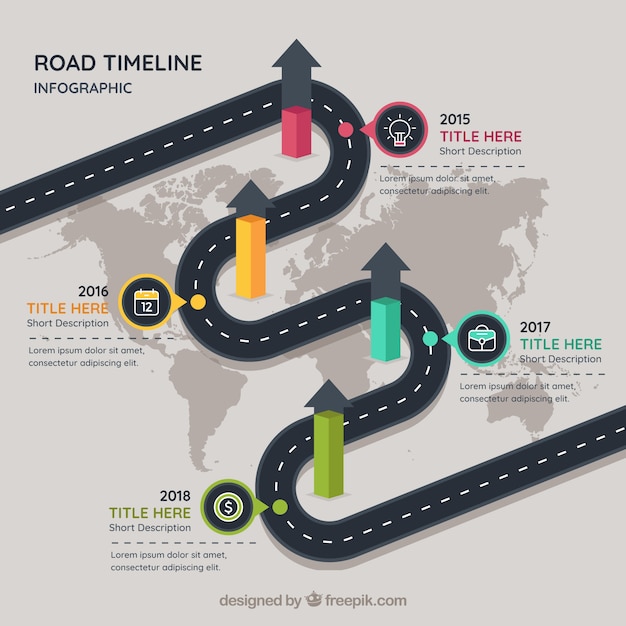 Concepto infográfico de línea de tiempo con carretera