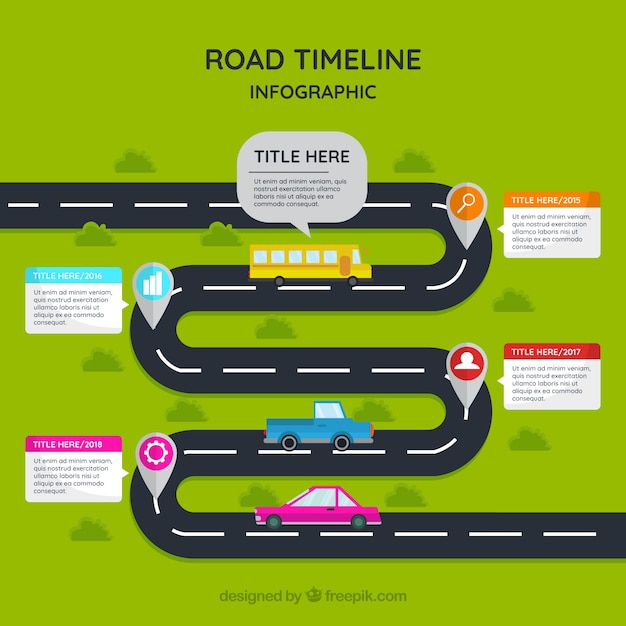 Concepto infográfico de línea de tiempo con carretera