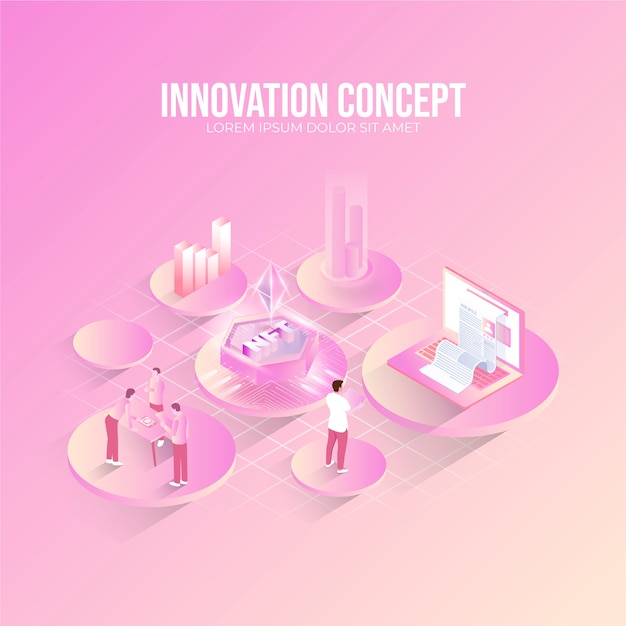 Vector gratuito concepto de innovación isométrica rosa