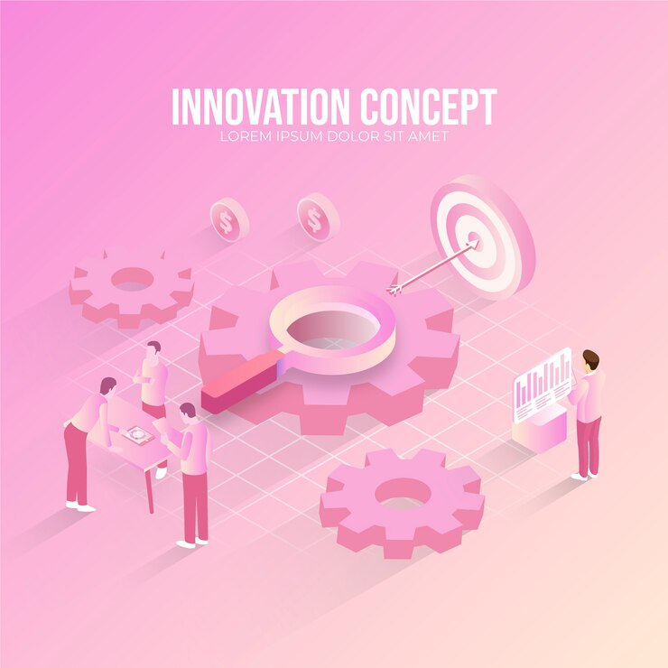Vector gratuito concepto de innovación rosa isométrica