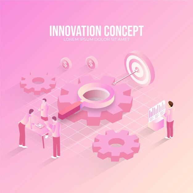 Concepto de innovación rosa isométrica