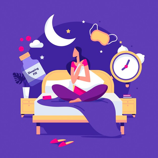 Concepto de insomnio de diseño plano con mujer