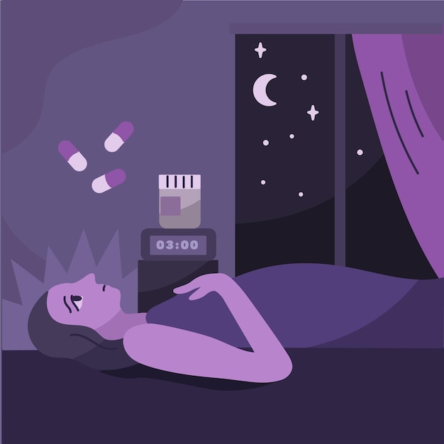 Vector gratuito concepto de insomnio con mujer en la cama