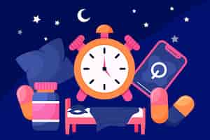 Vector gratuito concepto de insomnio con reloj