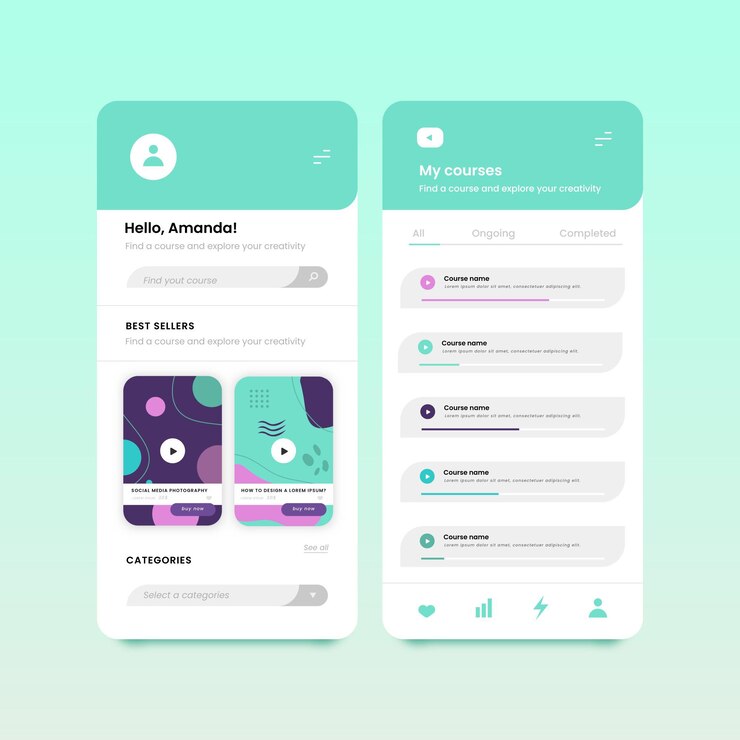 Vector gratuito concepto de interfaz de la aplicación del curso