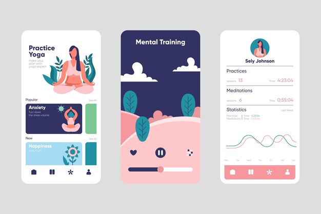 Concepto de interfaz de la aplicación de meditación