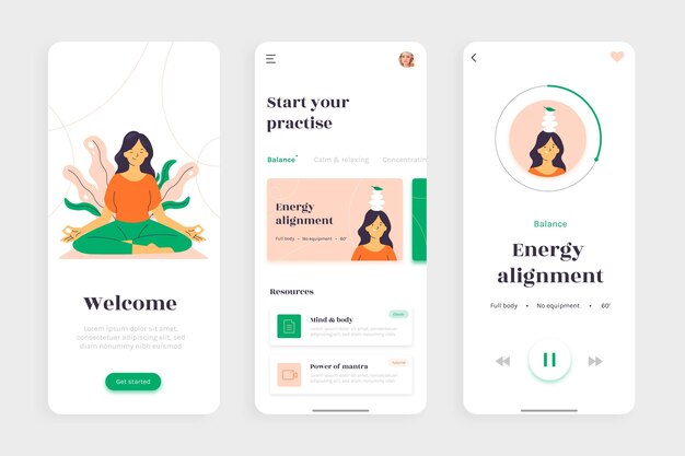 Concepto de interfaz de la aplicación de meditación