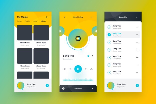 Concepto de interfaz de la aplicación del reproductor de música