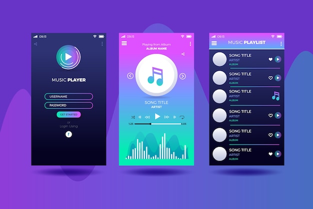 Concepto de interfaz de la aplicación del reproductor de música