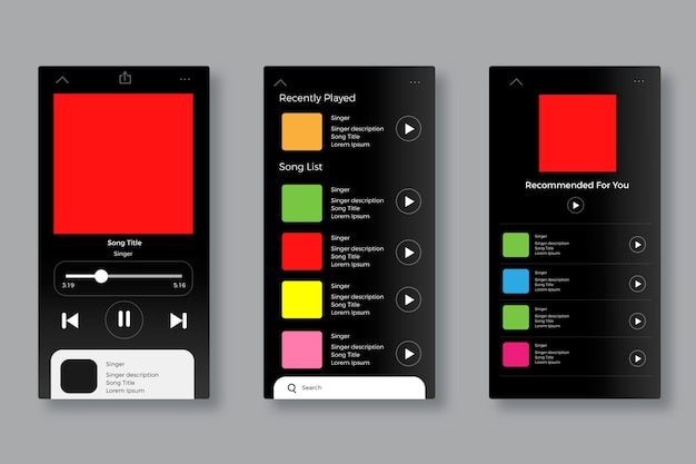 Concepto de interfaz de la aplicación del reproductor de música