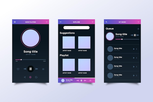 Concepto de interfaz de la aplicación del reproductor de música