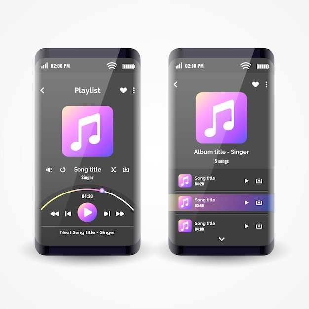 Concepto de interfaz de la aplicación del reproductor de música