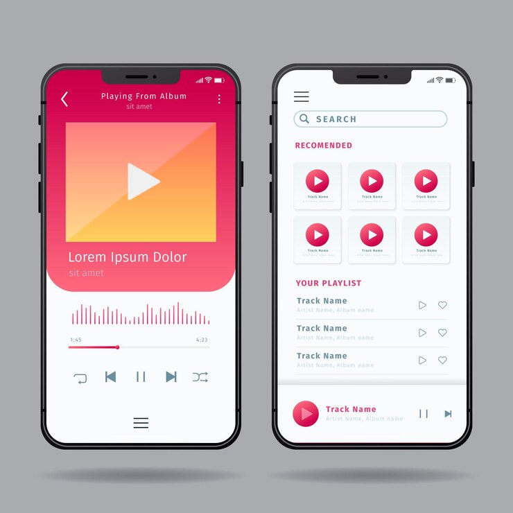 Vector gratuito concepto de interfaz de la aplicación del reproductor de música