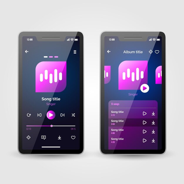 Concepto de interfaz de la aplicación del reproductor de música