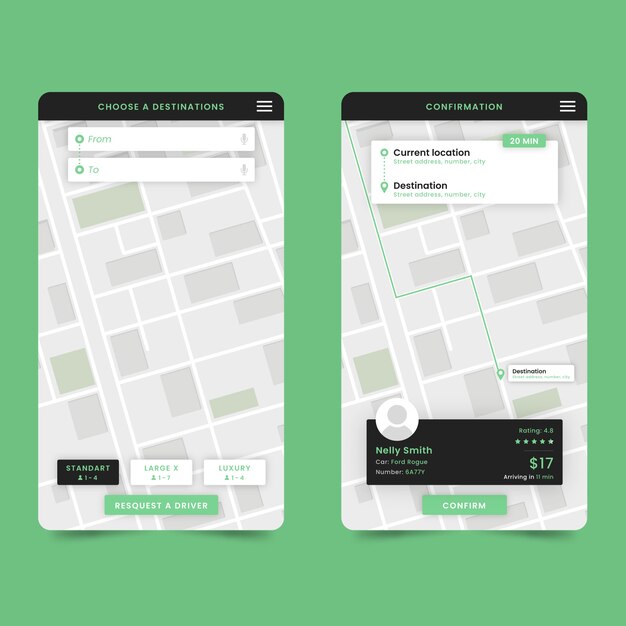 Concepto de interfaz de la aplicación de taxi