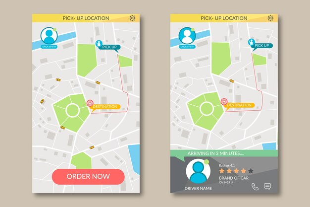Concepto de interfaz de la aplicación de taxi