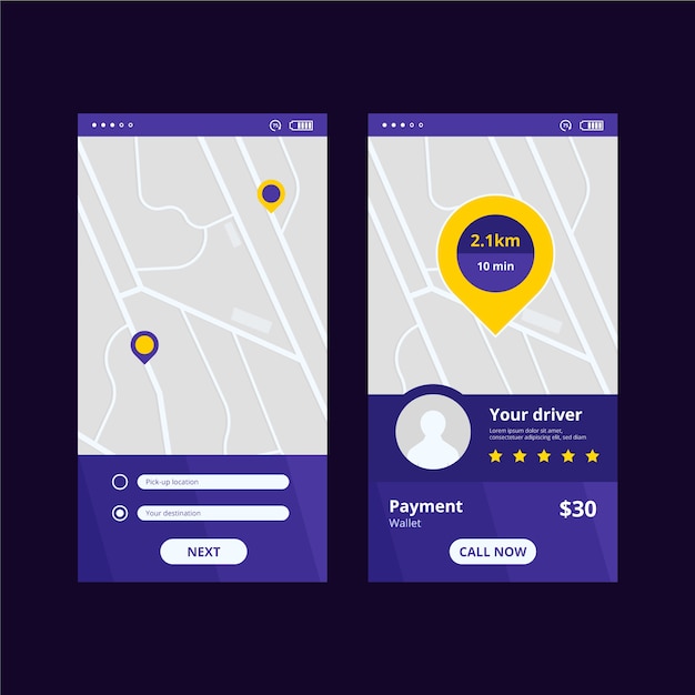 Concepto de interfaz de la aplicación de taxi