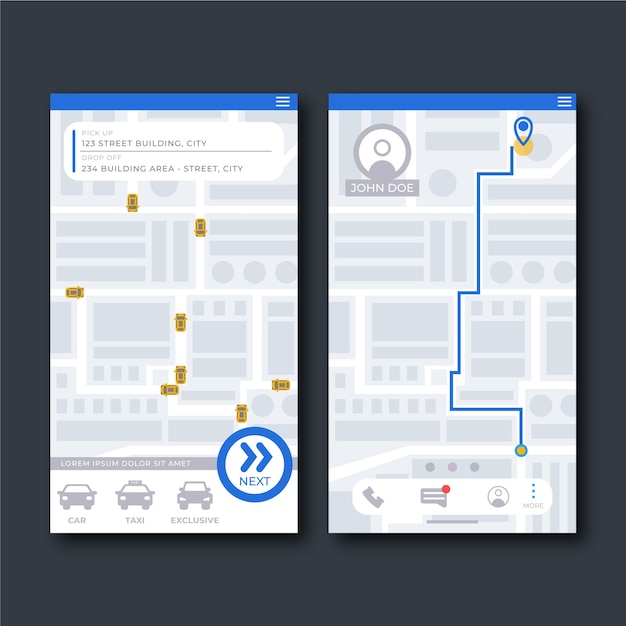 Concepto de interfaz de la aplicación de taxi