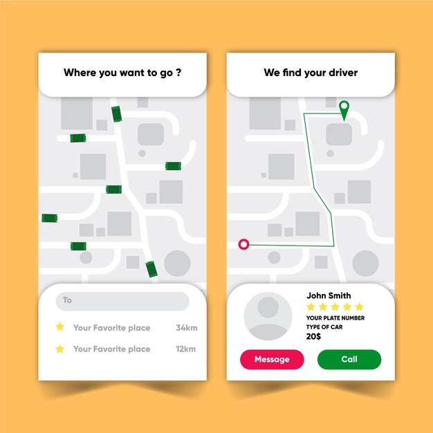 Concepto de interfaz de la aplicación de taxi