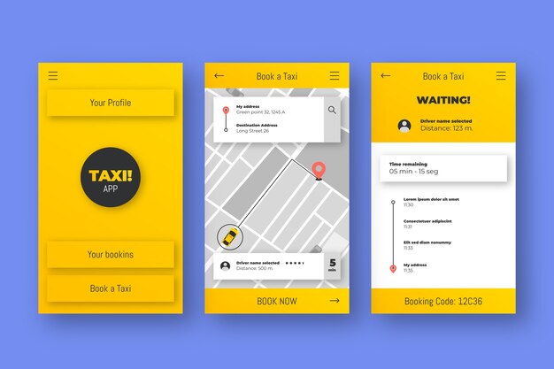 Concepto de interfaz de la aplicación de taxi