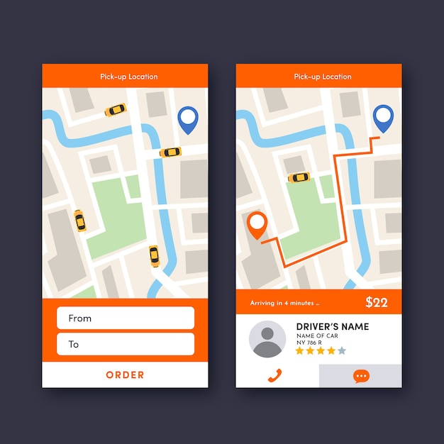 Concepto de interfaz de la aplicación de taxi