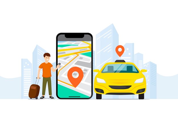 Concepto de interfaz de la aplicación de taxi