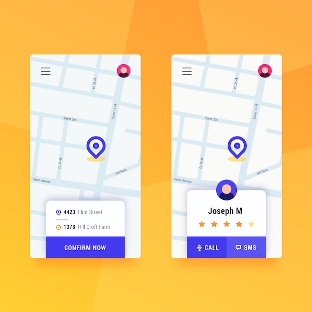 Concepto de interfaz de la aplicación de taxi