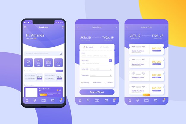 Concepto de interfaz de aplicación de viaje