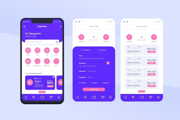 Concepto de interfaz de aplicación de viaje