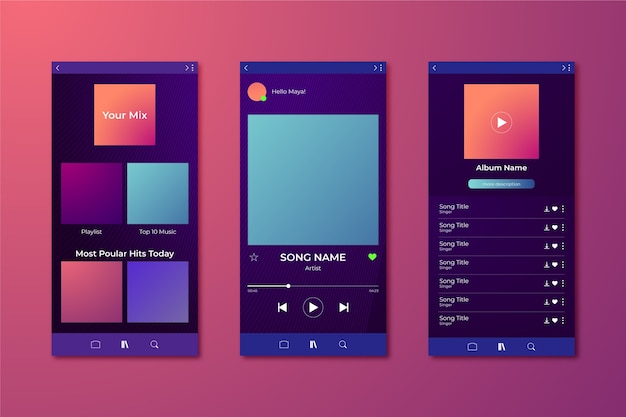 Concepto de interfaz de plantilla de aplicación de reproductor de música